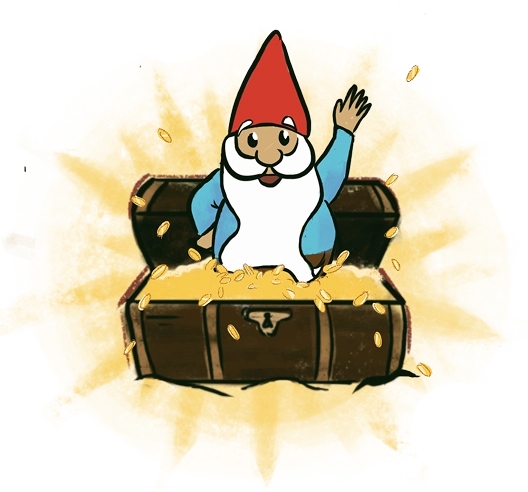 Gnome emerging from treasure chest